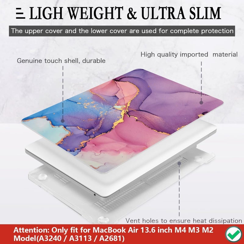 CISSOOK Compatible with MacBook Air 13.6 inch Case 2025 2024 2022 Release M4 M3 M2 Chip, Marble Plastic Hard Shell Case Keyboard Cover for MacBook Air 13.6 inch A3240 A3113 A2681, Purple Marble - Image 4